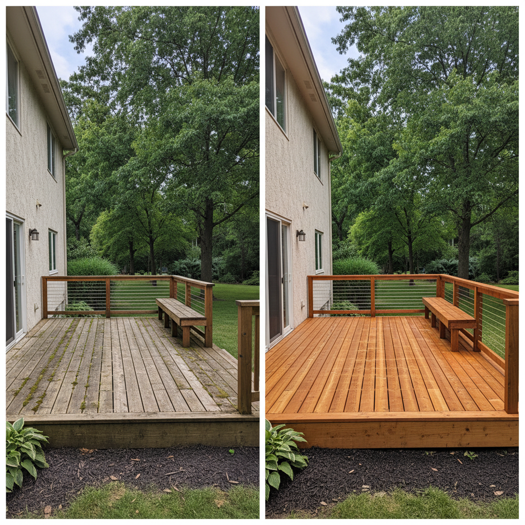 Completed wooden decks work at a residential property in Medina, MN
