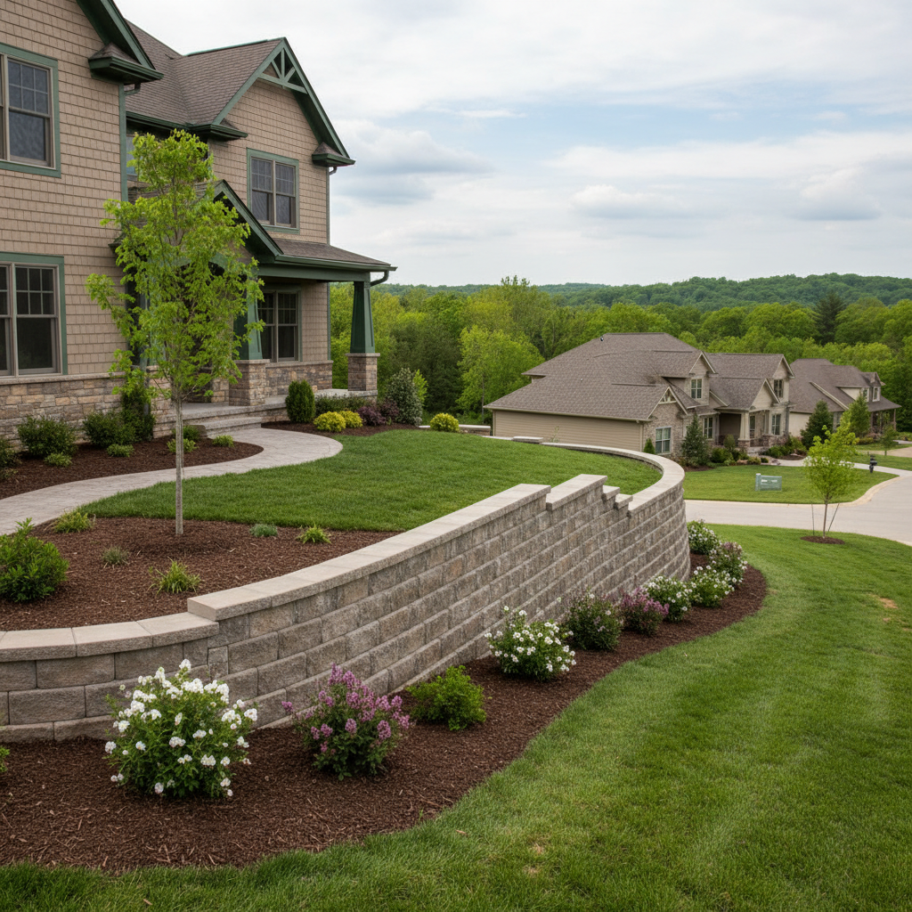 Completed concrete retaining walls work at a residential property in Spokane, MO