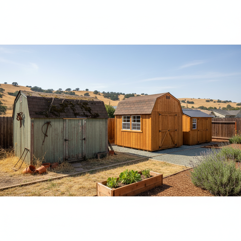 Completed garden sheds work at a residential property in Oakdale, CA