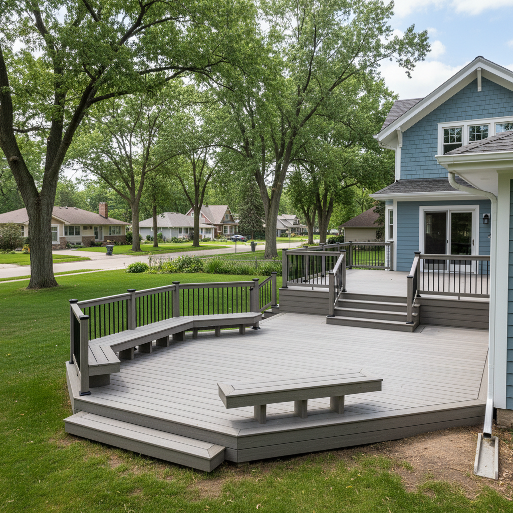 Completed composite decks work at a residential property in Minneapolis, MN