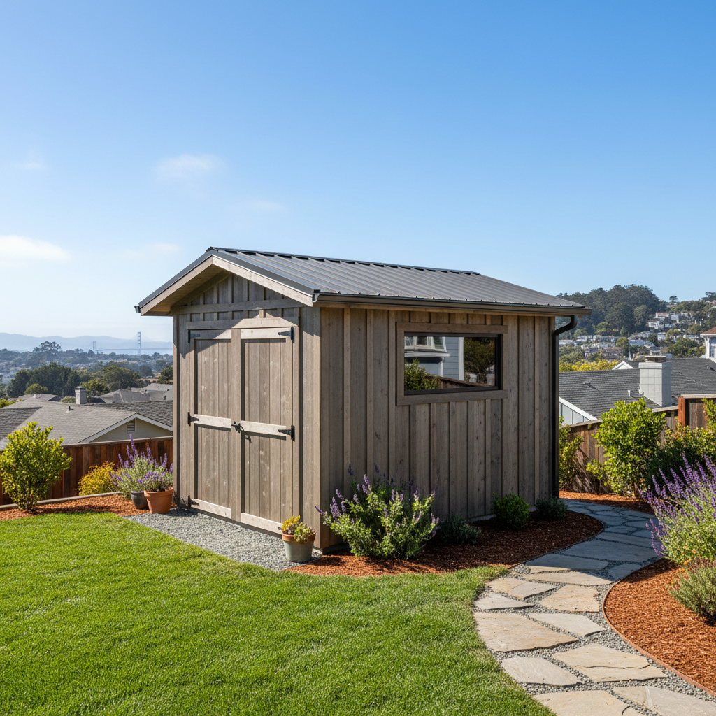 Completed storage sheds work at a residential property in San Francisco, CA