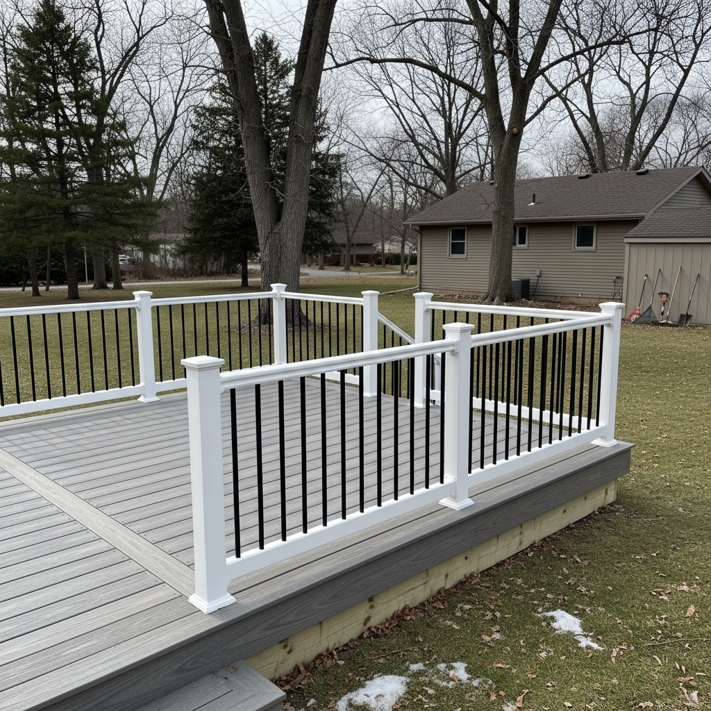 Completed deck railing installation work at a residential property in North Oaks, MN