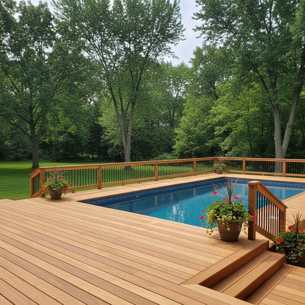 Completed pool decks work at a residential property in Bloomington, MN