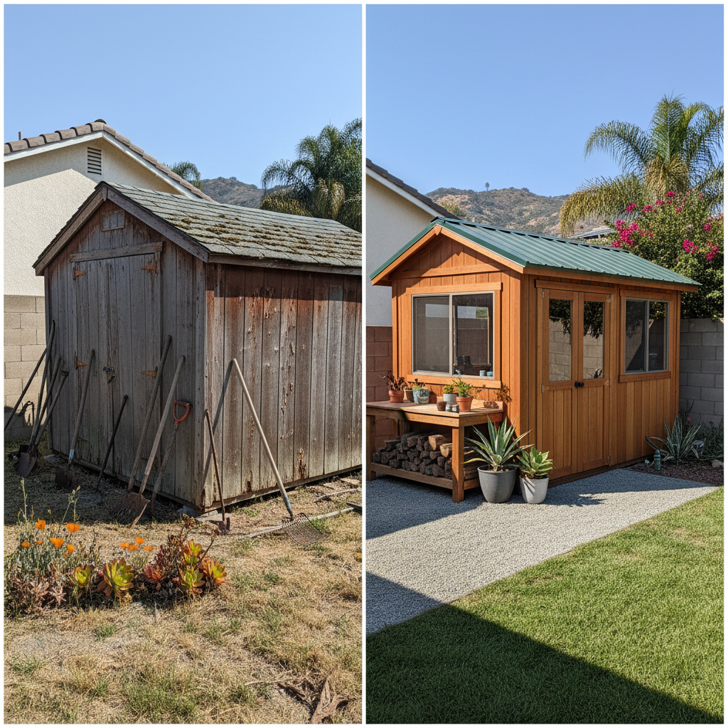 Completed garden sheds work at a residential property in La Mesa, CA