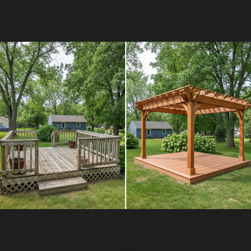 Completed pergola construction work at a residential property in Medina, MN