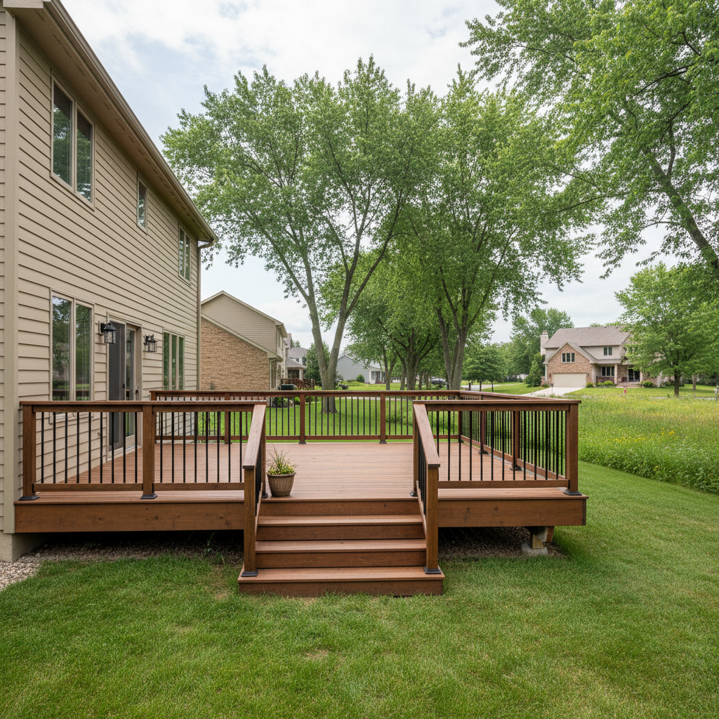 Completed deck railing installation work at a residential property in Bloomington, MN
