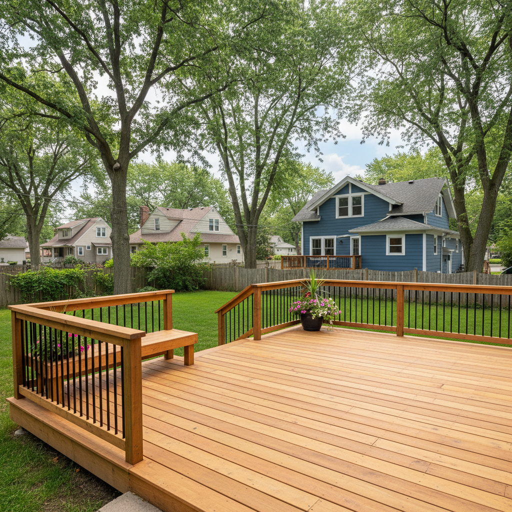 Completed deck construction work at a residential property in Minneapolis, MN