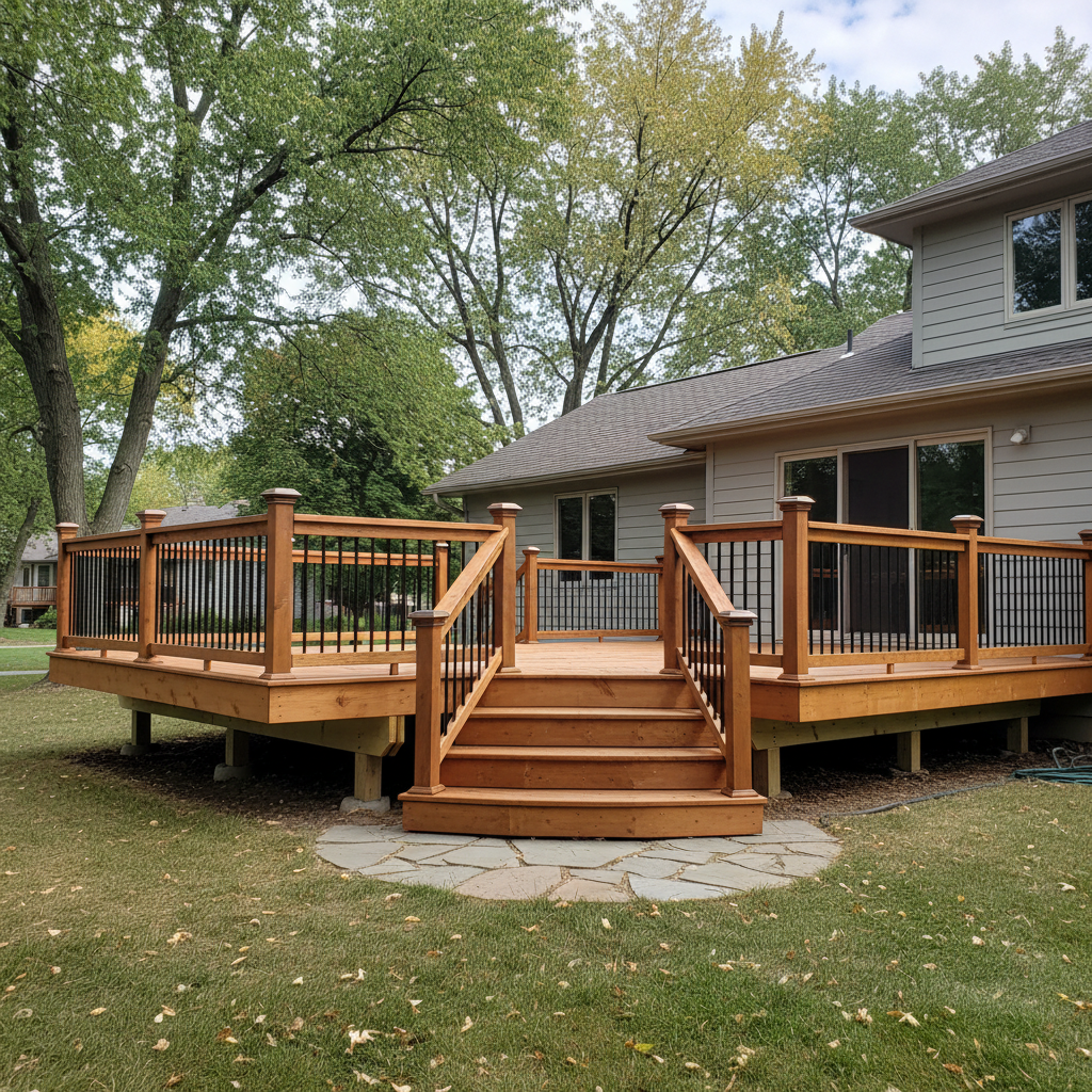 Completed deck construction work at a residential property in Burnsville, MN