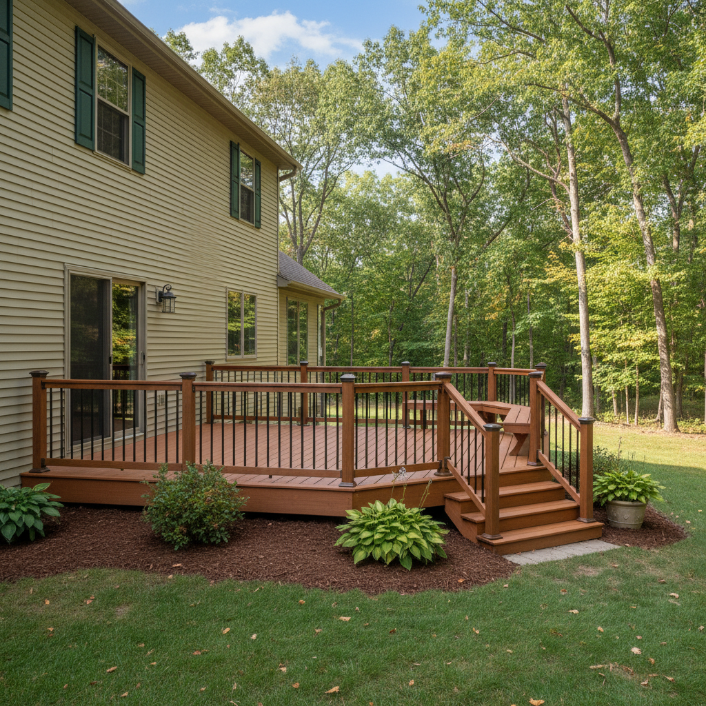 Completed wooden decks work at a residential property in Medina, MN