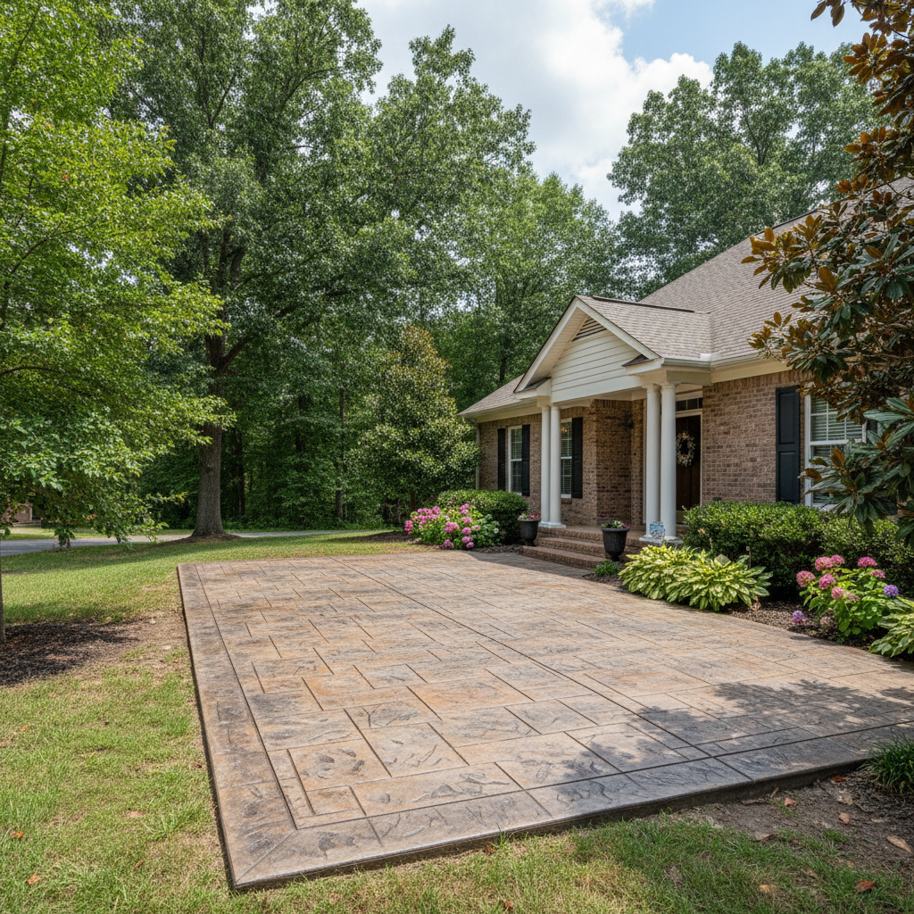 Completed stamped concrete work at a residential property in Olive Branch, MS