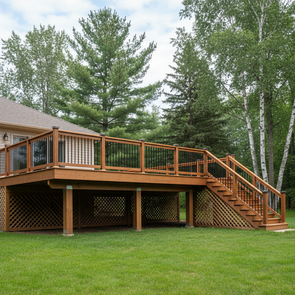 Completed deck construction work at a residential property in Duluth, MN