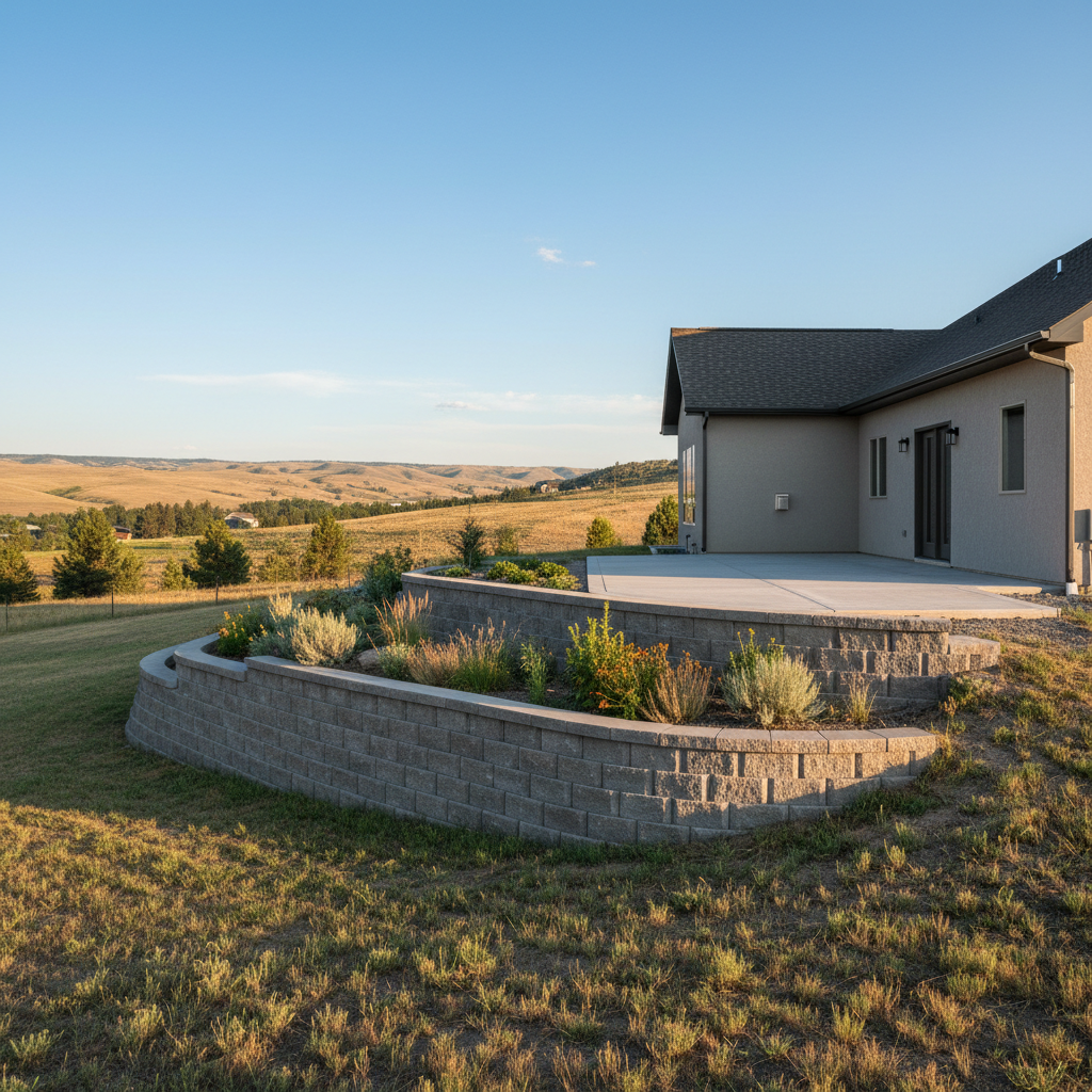 Completed concrete retaining walls work at a residential property in Billings, MT