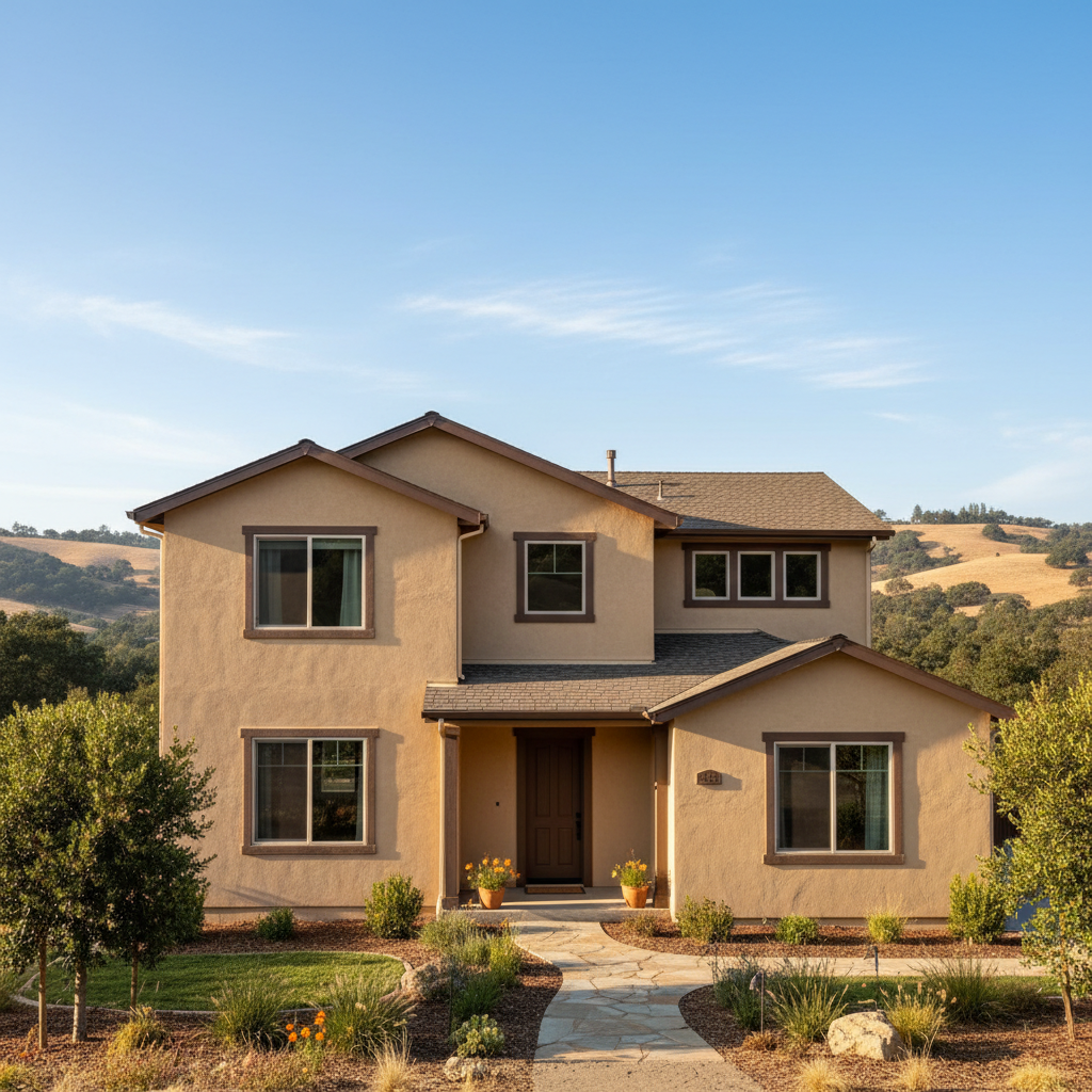 Completed stucco painting work at a residential property in Chico, CA