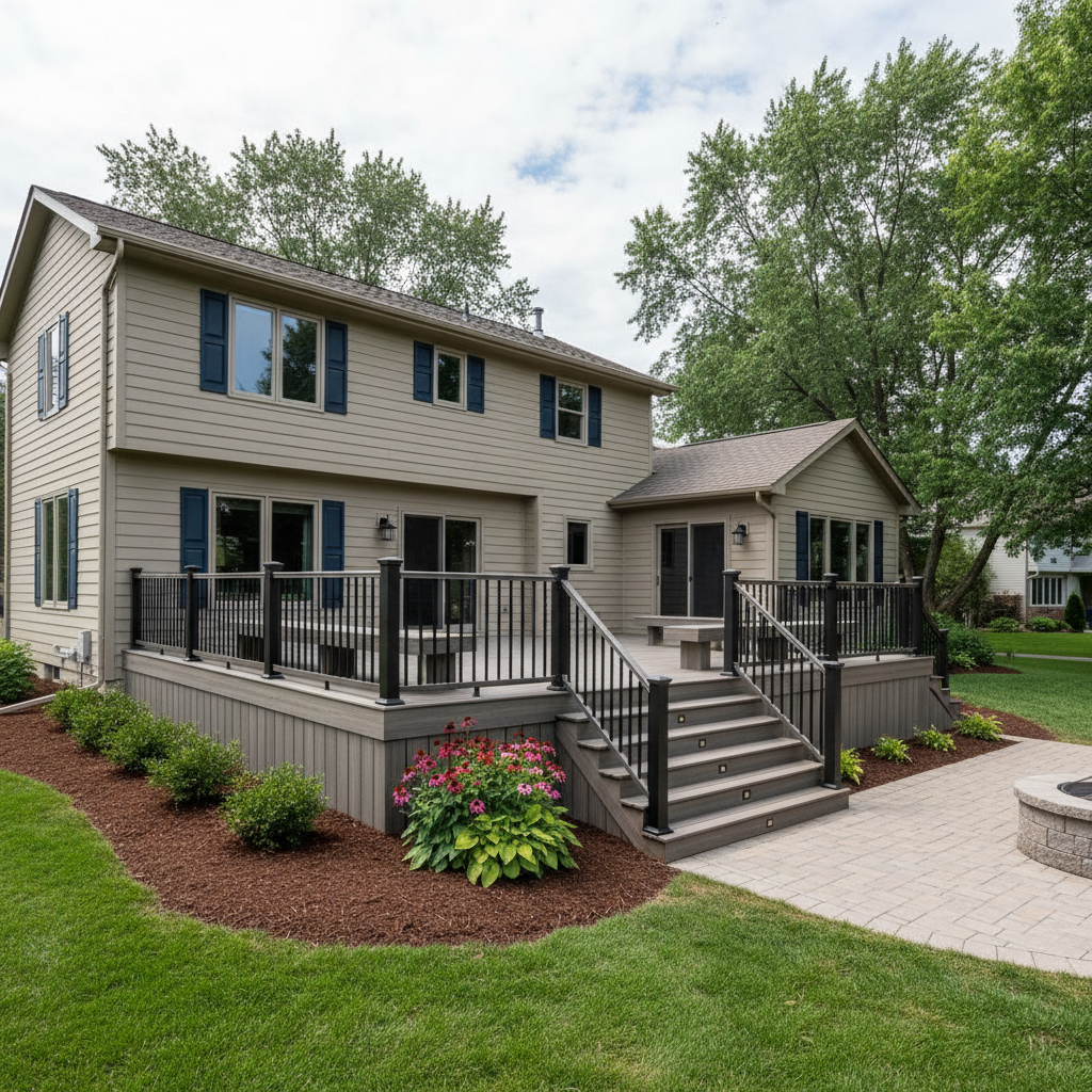 Completed composite decks work at a residential property in Bloomington, MN