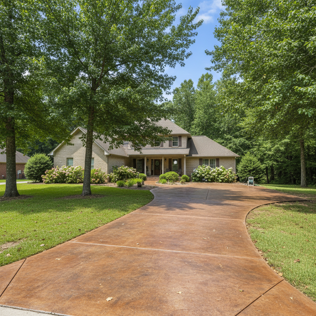 Completed concrete staining work at a residential property in Olive Branch, MS