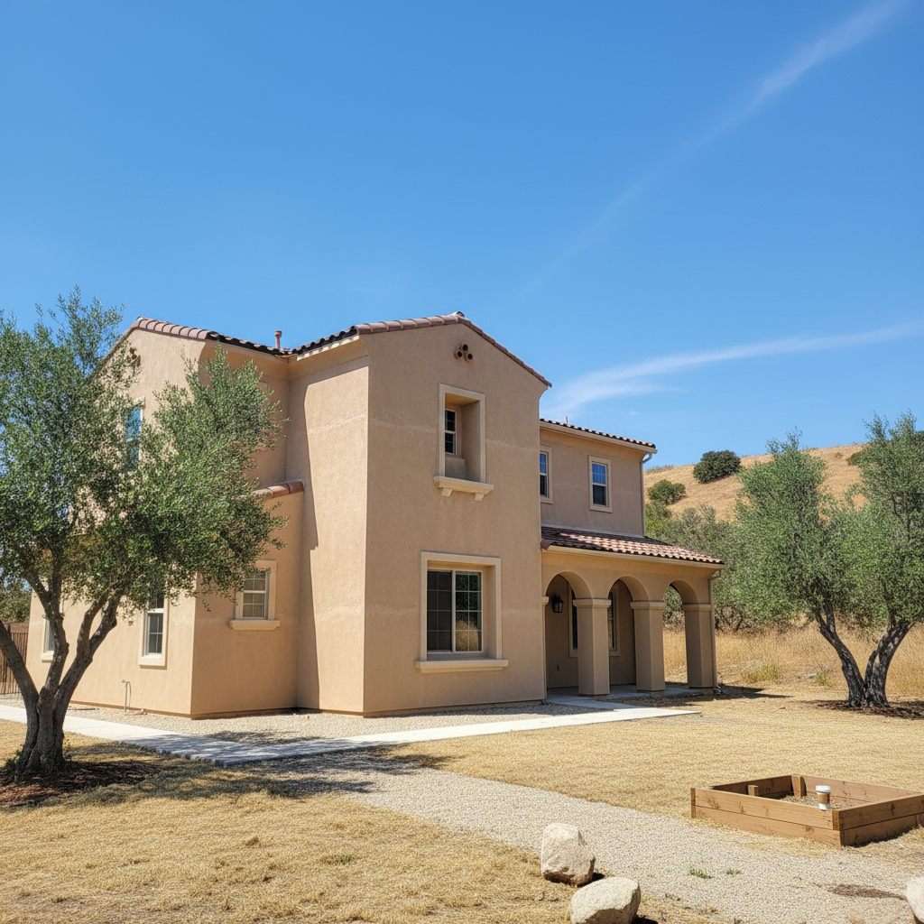 Completed stucco installation work at a residential property in Bakersfield, CA