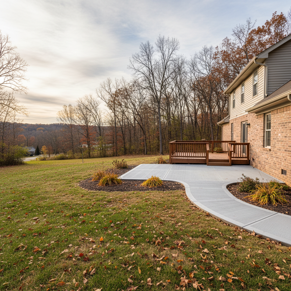 Completed concrete flatwork work at a residential property in Aurora, MO