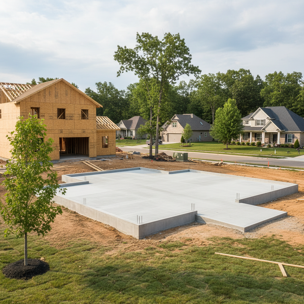 Completed concrete foundations work at a residential property in Aurora, MO