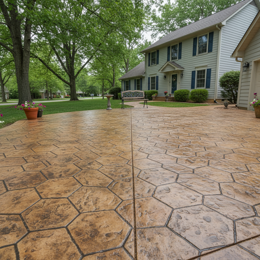 Completed stamped concrete work at a residential property in Spokane, MO