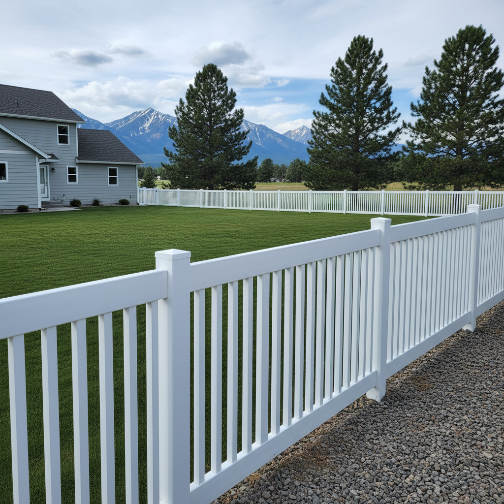 Completed vinyl fence installation work at a residential property in Missoula, MT