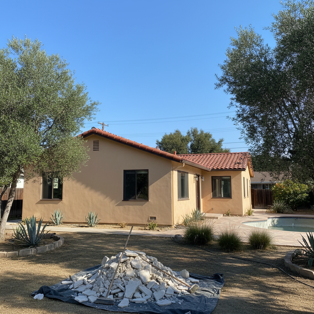 Completed stucco removal work at a residential property in Burbank, CA