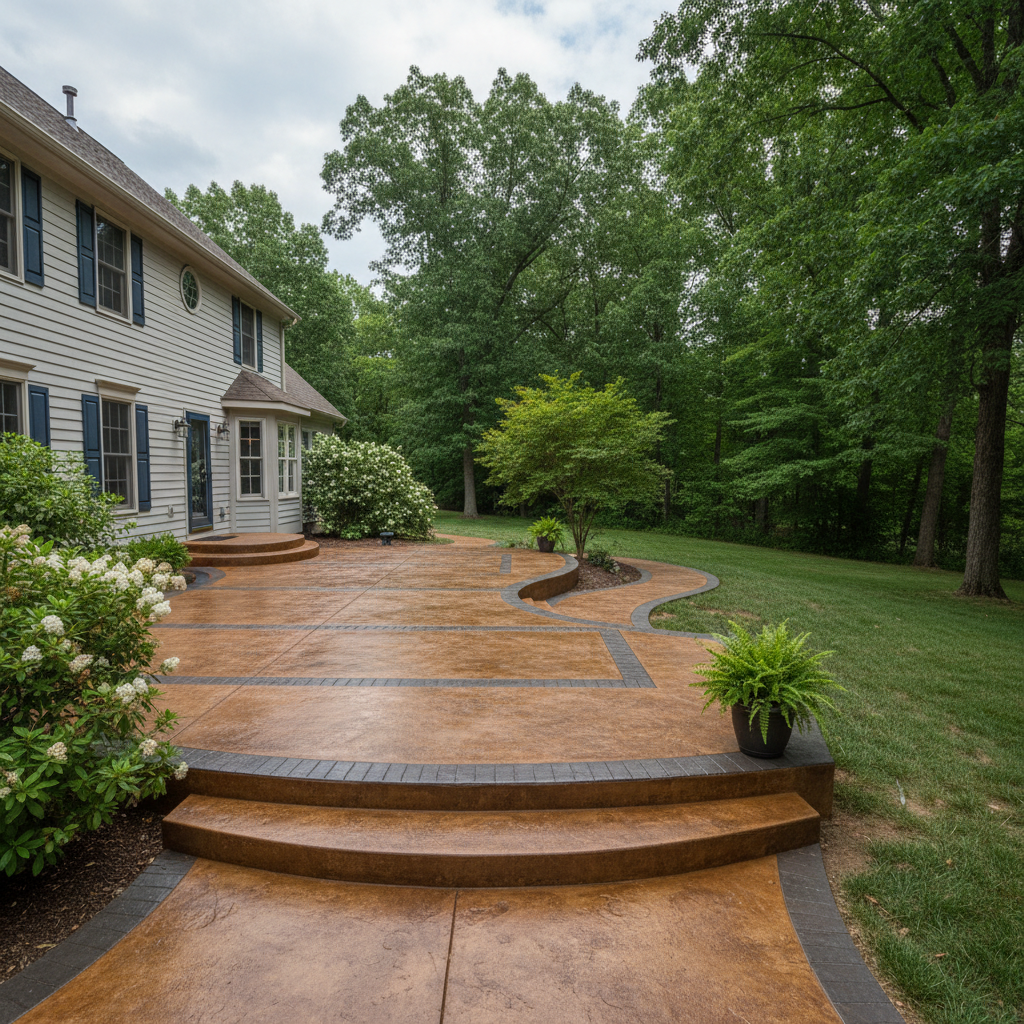 Completed concrete staining work at a residential property in Aurora, MO