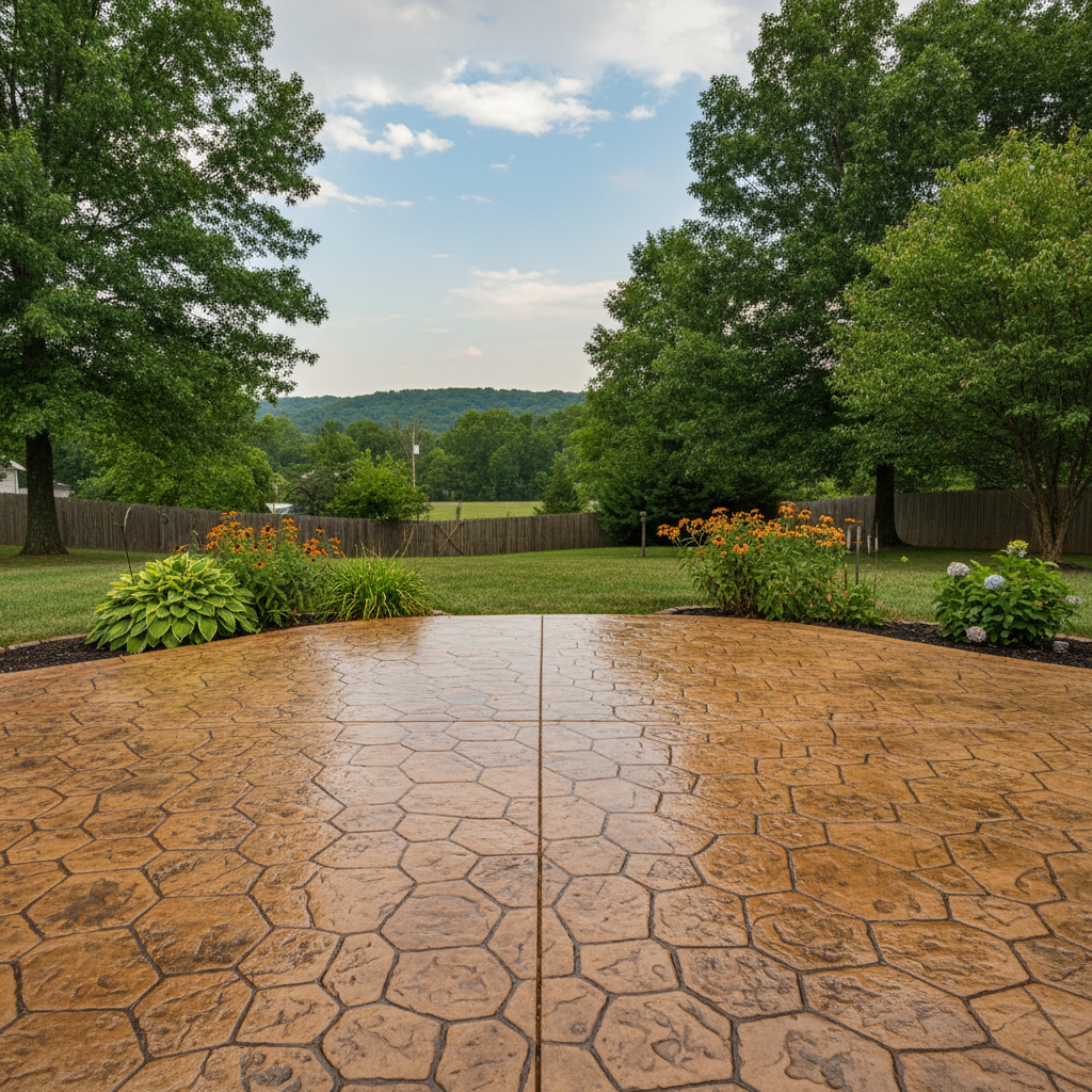 Completed stamped concrete work at a residential property in Aurora, MO