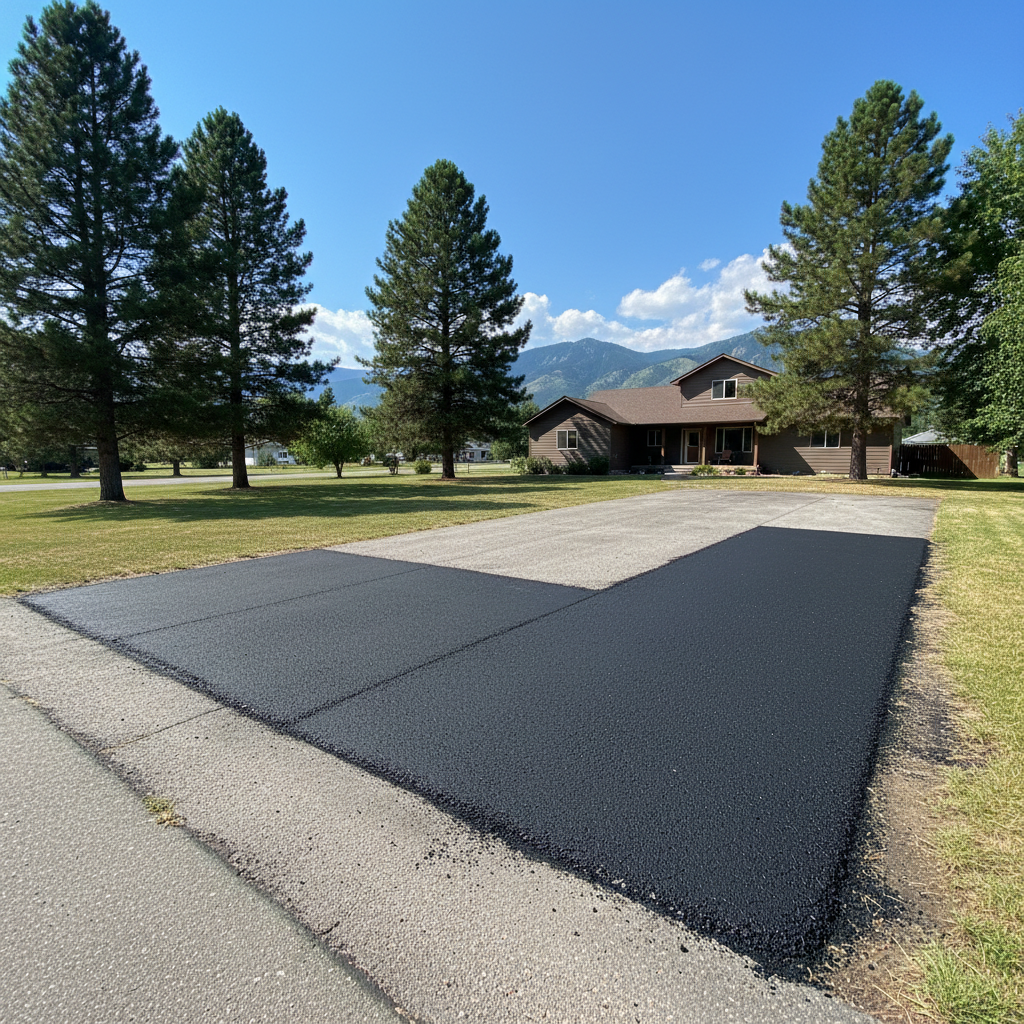 Completed asphalt patching work at a residential property in Missoula, MT