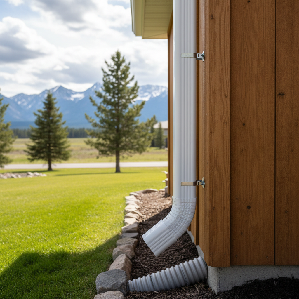 Completed downspout installation work at a residential property in Kalispell, MT