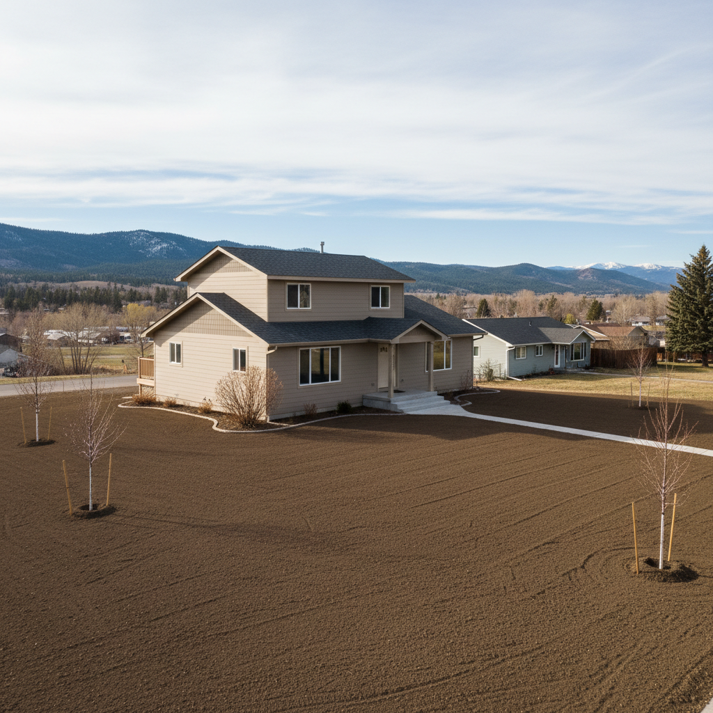 Completed lawn grading work at a residential property in Missoula, MT