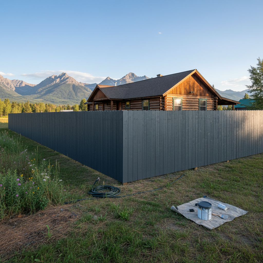 Completed fence painting work at a residential property in Big Sky, MT