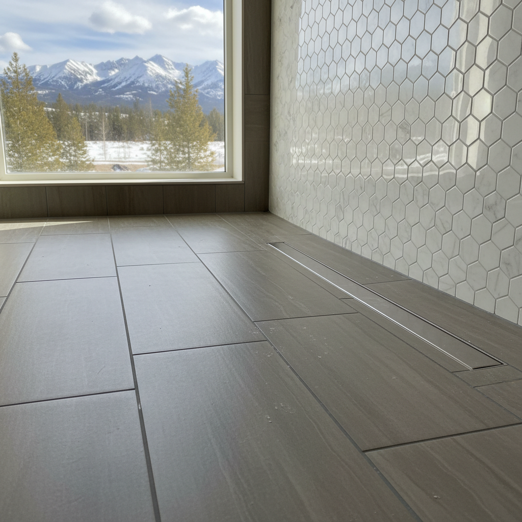 Completed tile and flooring installation work at a residential property in Big Sky, MT