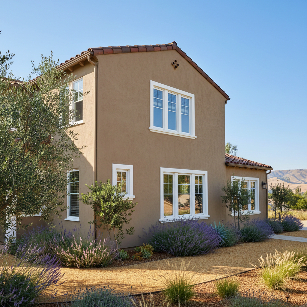 Completed stucco painting work at a residential property in Sacramento, CA
