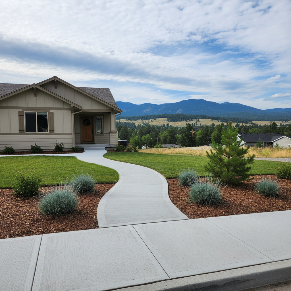 Completed concrete sidewalks work at a residential property in Missoula, MT
