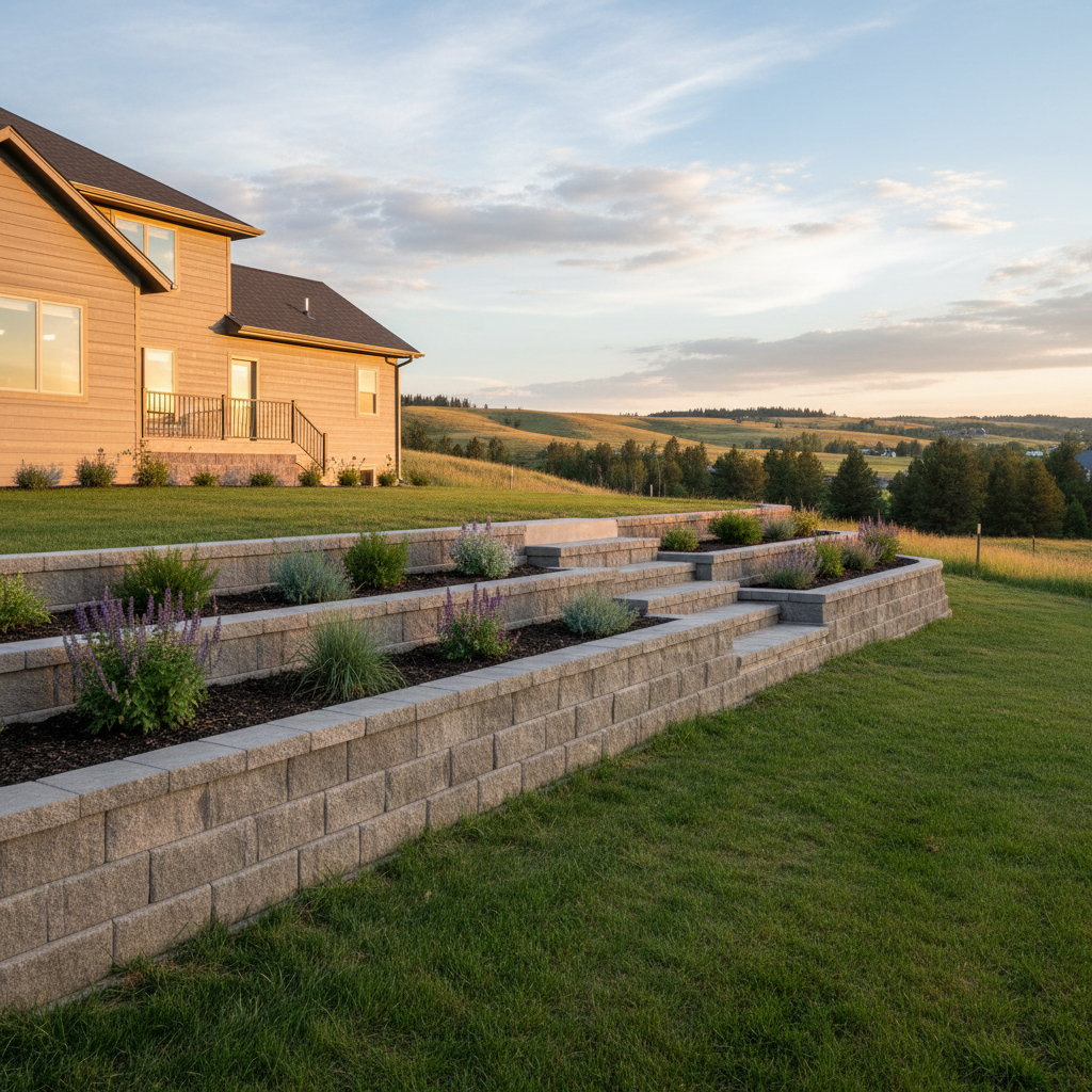 Completed concrete retaining walls work at a residential property in Great Falls, MT