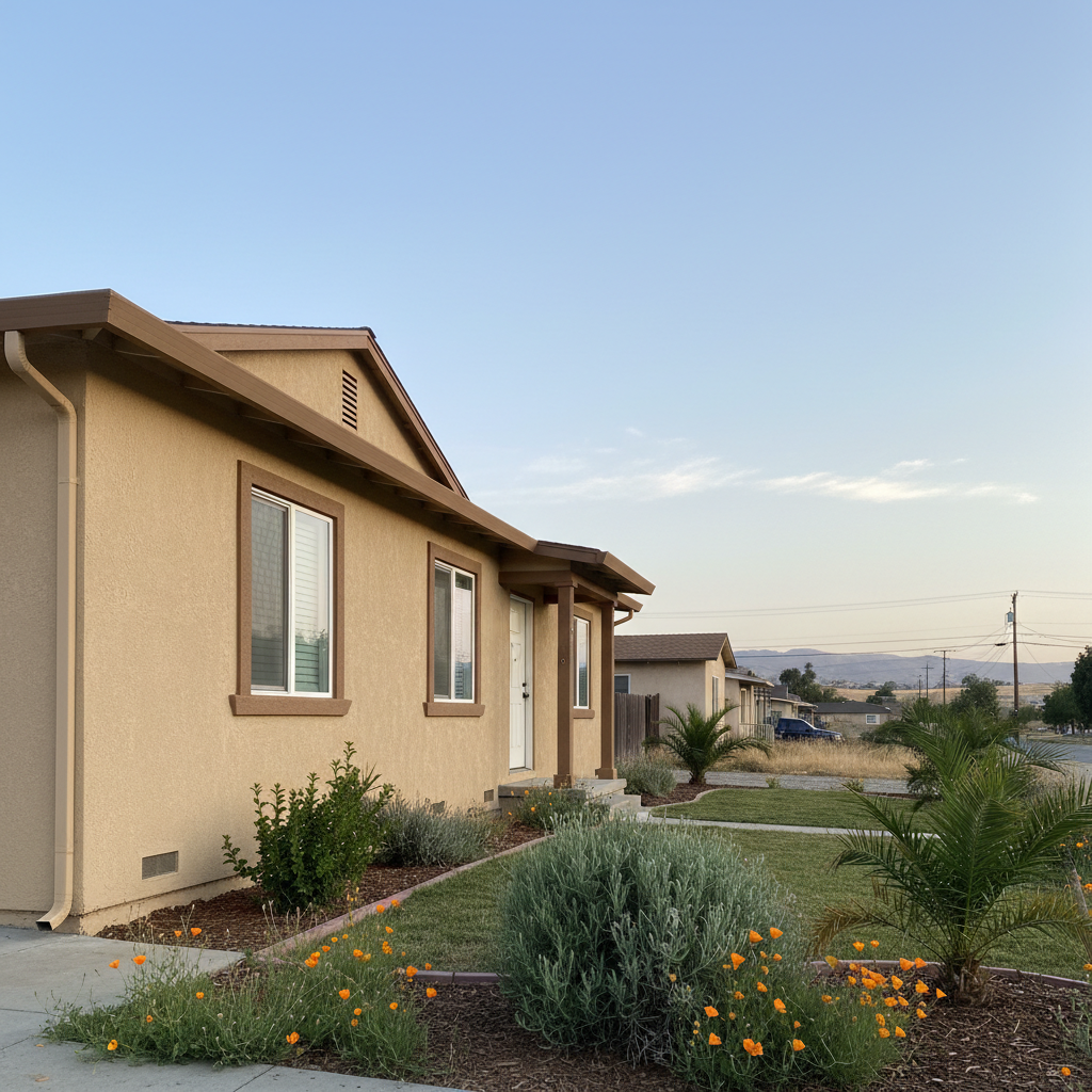 Completed stucco installation work at a residential property in Turlock, CA