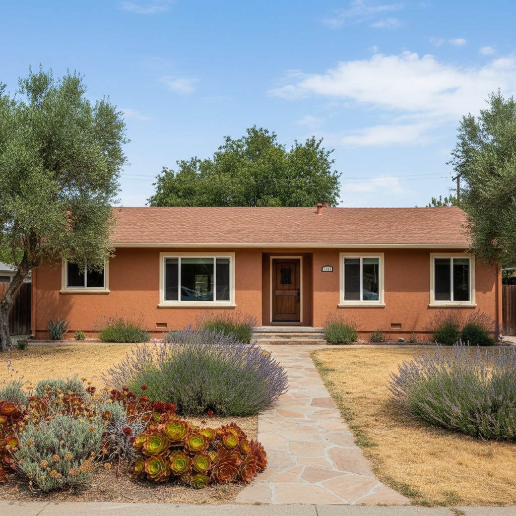 Completed stucco painting work at a residential property in Sacramento, CA