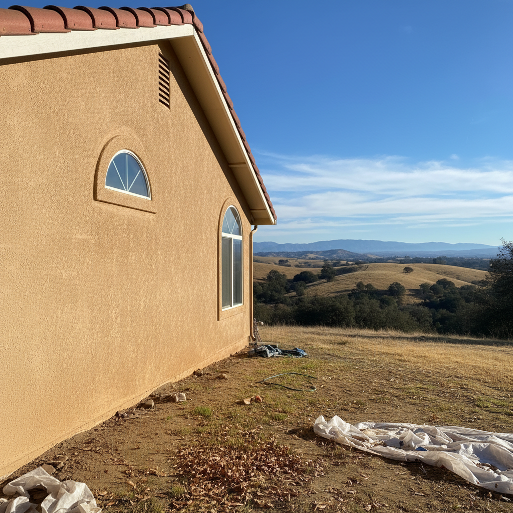 Completed stucco repair work at a residential property in Clovis, CA