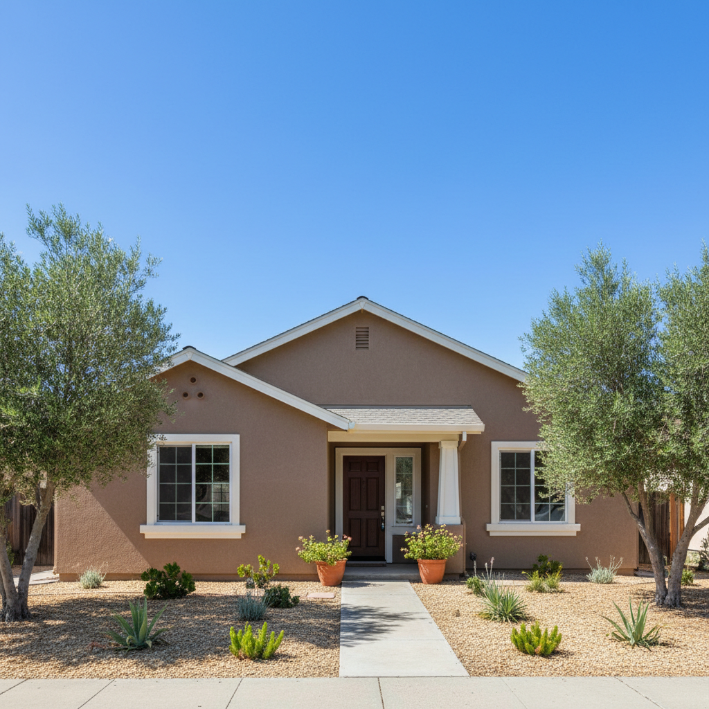 Completed stucco painting work at a residential property in Roseville, CA