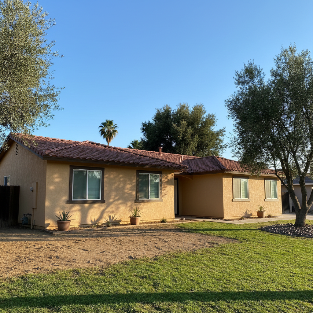 Completed stucco replacement work at a residential property in Clovis, CA