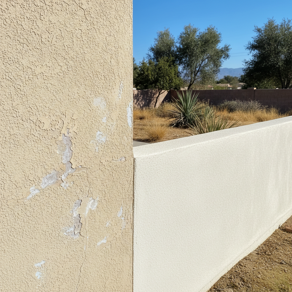 Completed stucco repair work at a residential property in Fresno, CA