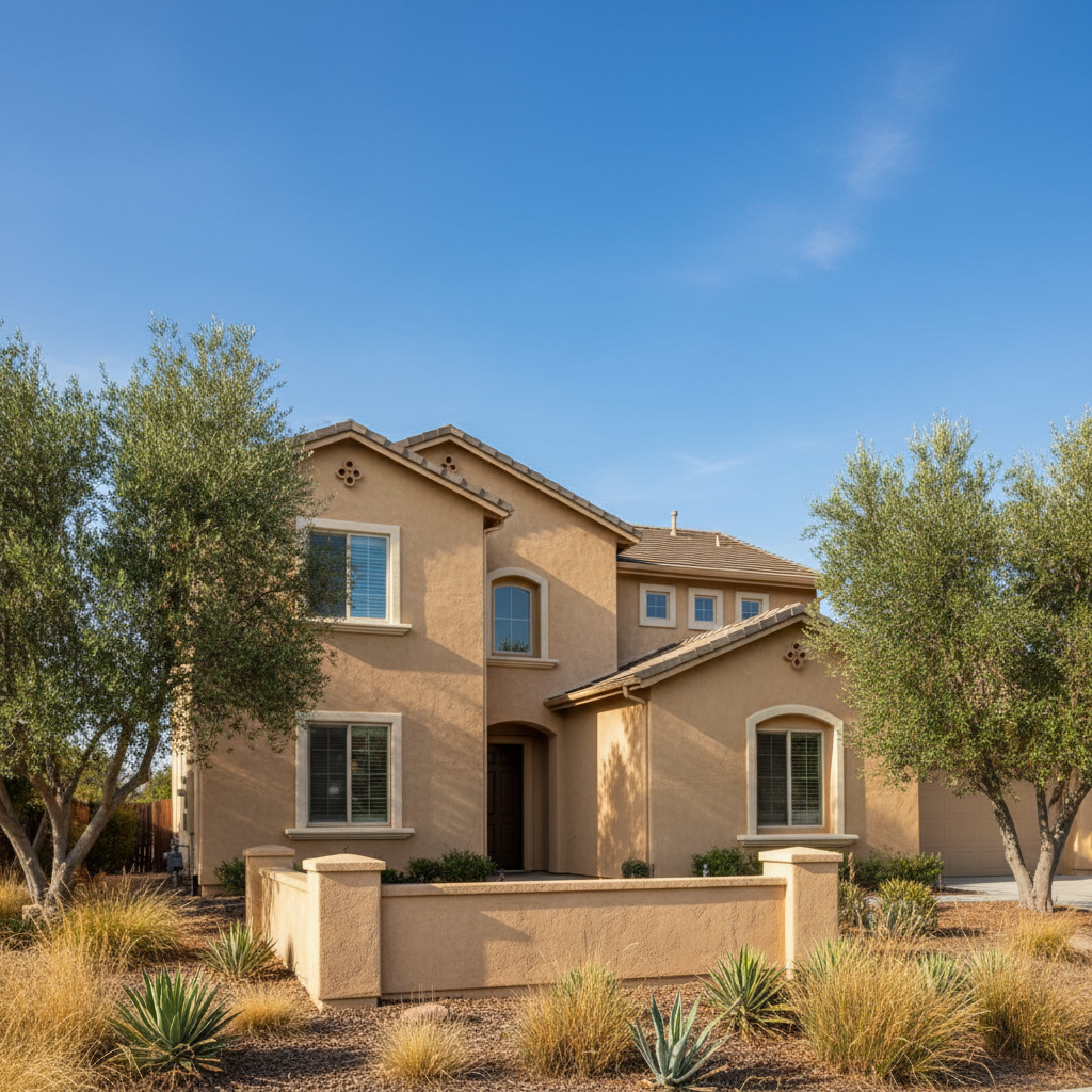 Completed stucco installation work at a residential property in Madera, CA