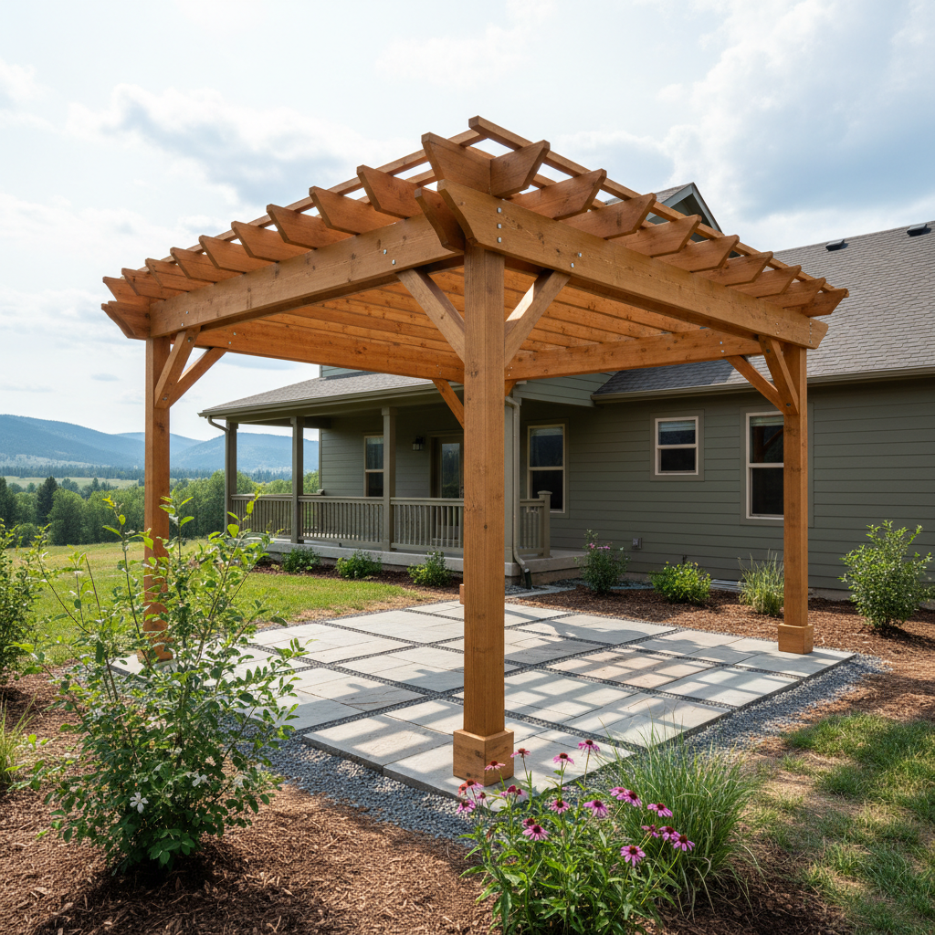 Completed pergola construction work at a residential property in Missoula, MT