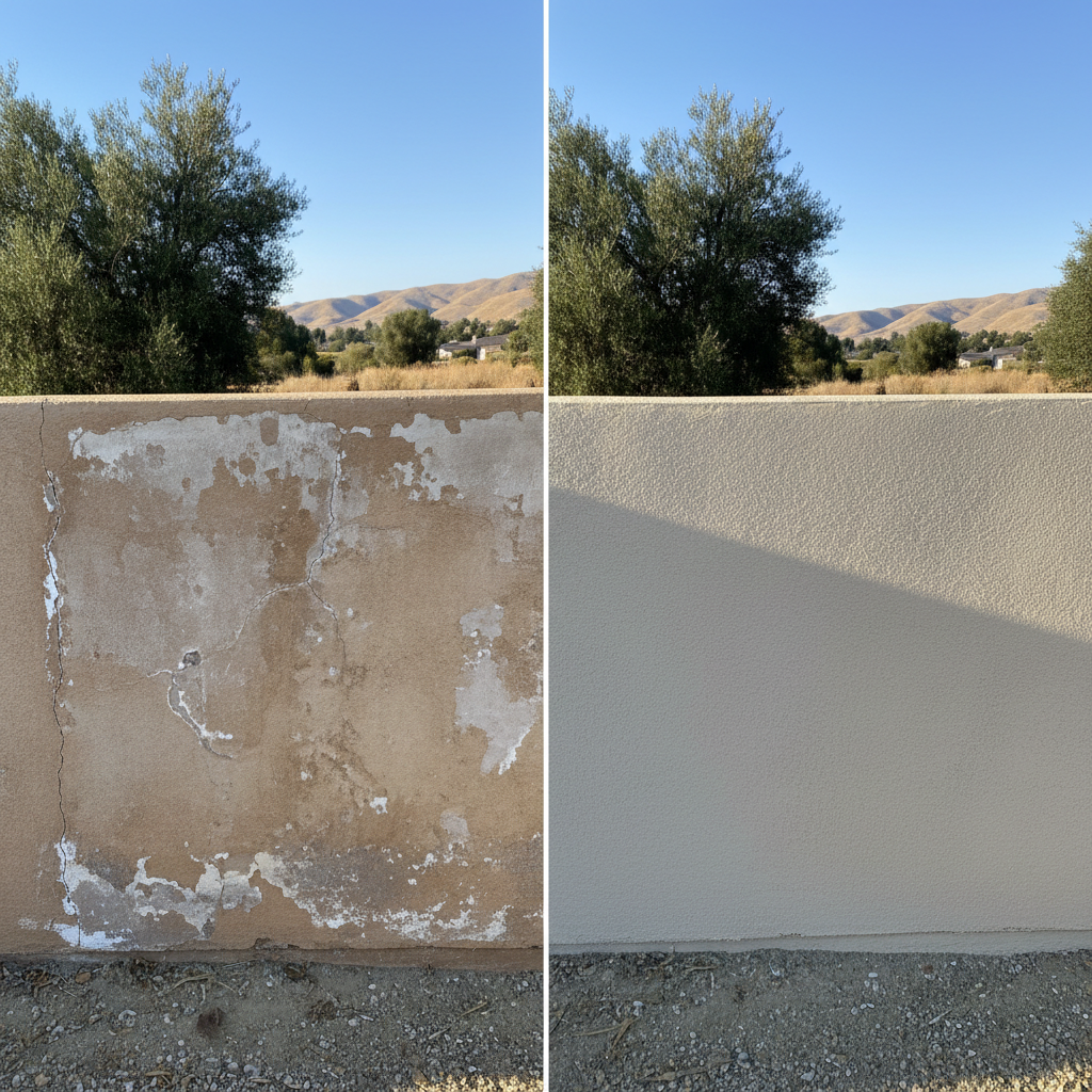 Completed stucco replacement work at a residential property in Clovis, CA