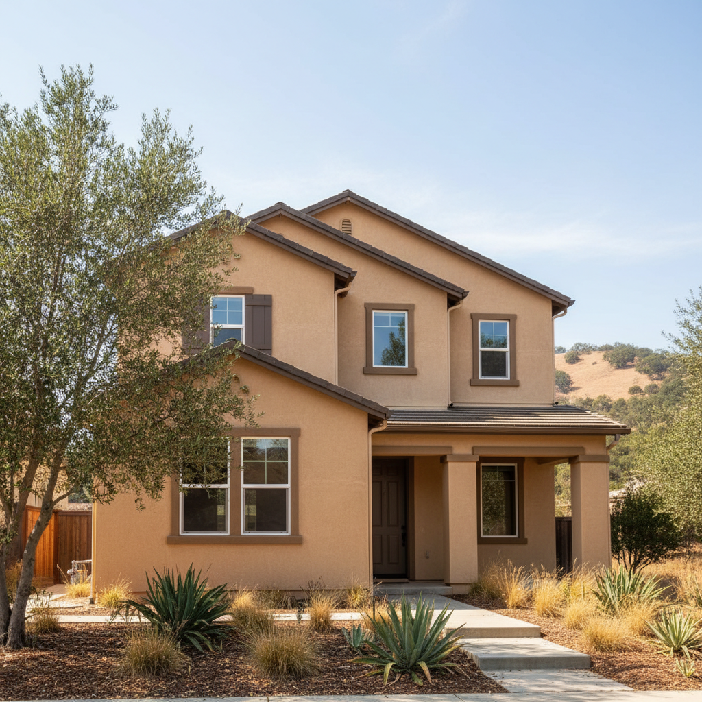 Completed stucco installation work at a residential property in Modesto, CA