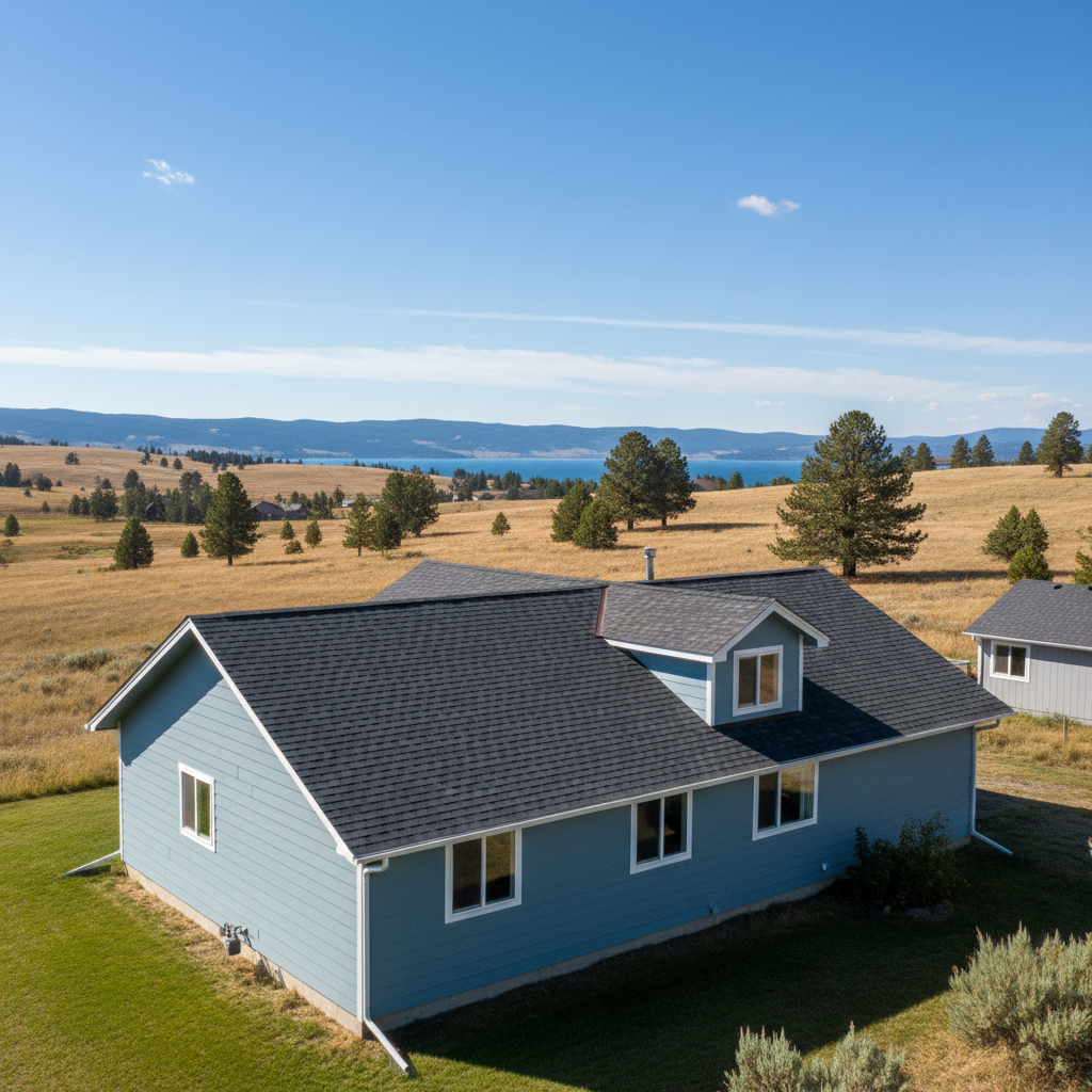 Completed asphalt shingle roofing work at a residential property in Polson, MT