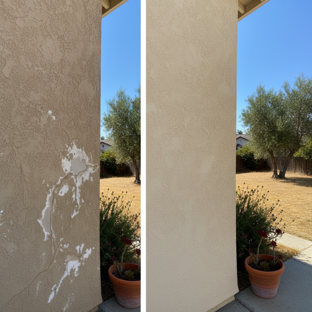 Completed stucco replacement work at a residential property in Turlock, CA