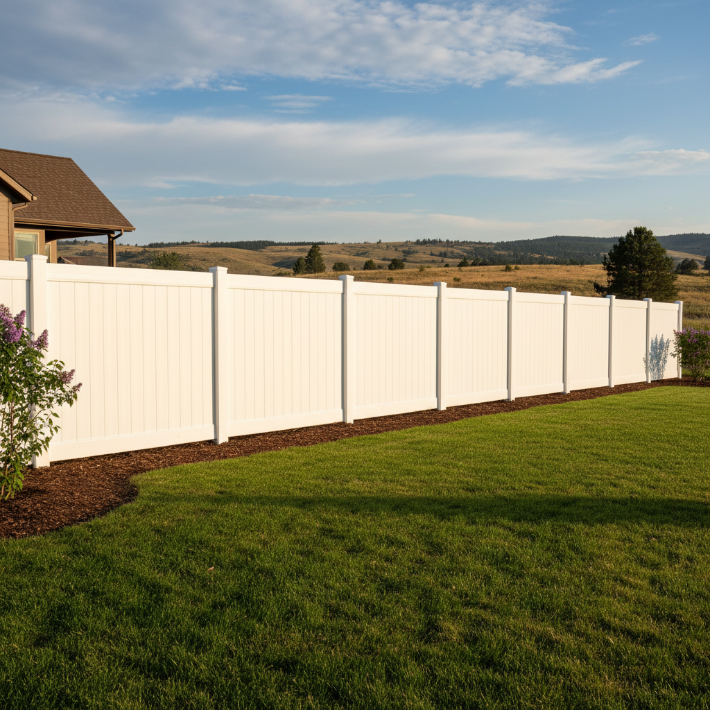 Completed vinyl fence installation work at a residential property in Billings, MT