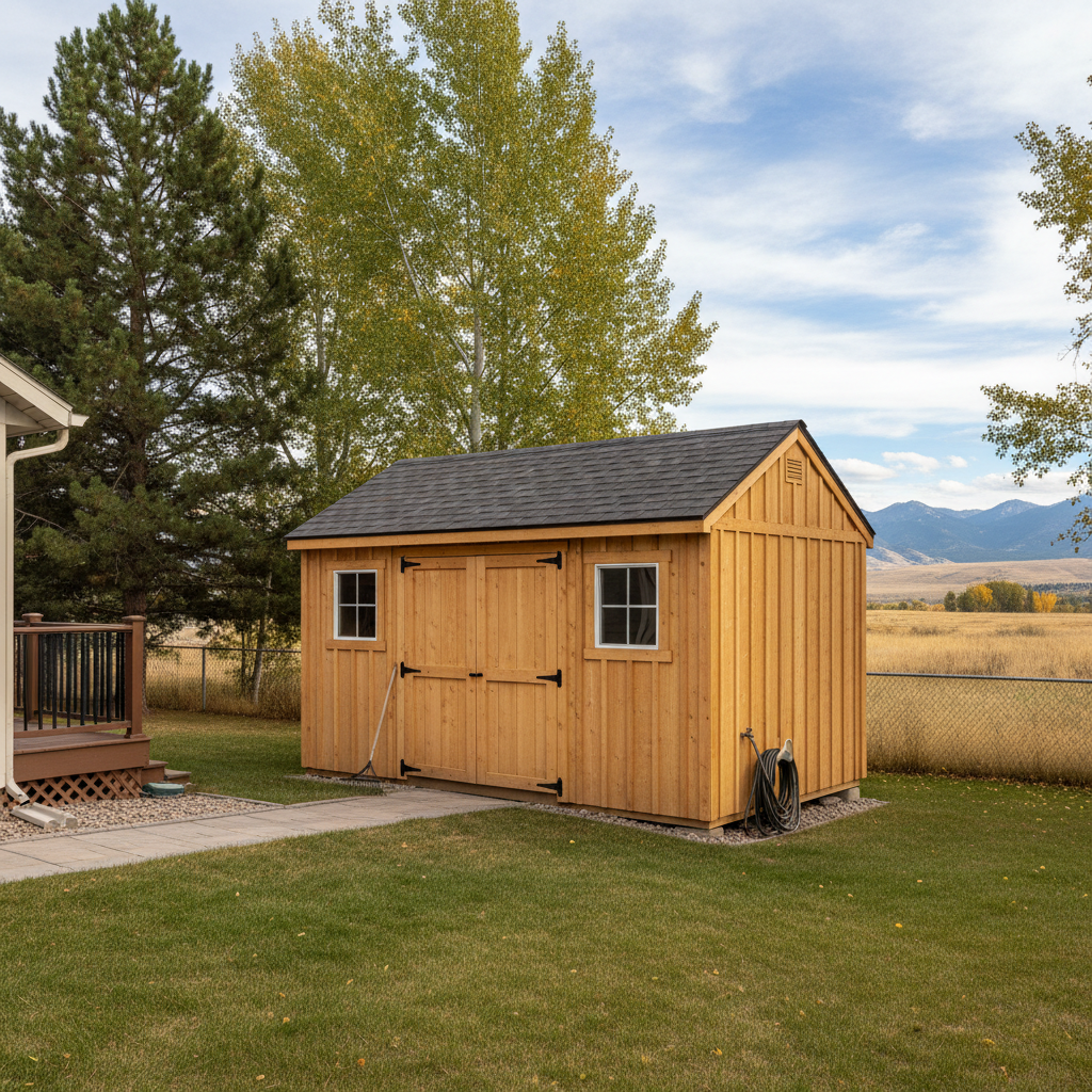 Completed storage sheds work at a residential property in Great Falls, MT