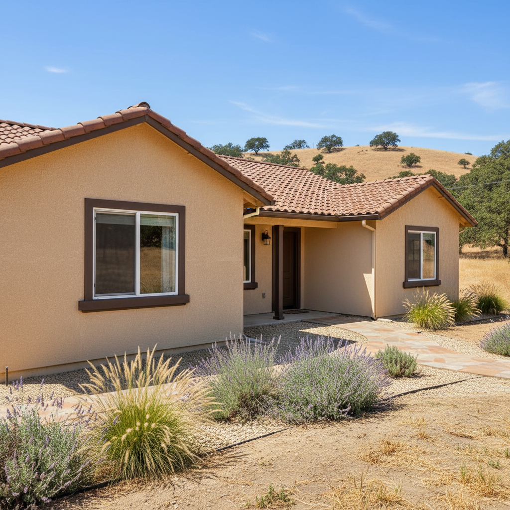 Completed stucco replacement work at a residential property in Tracy, CA